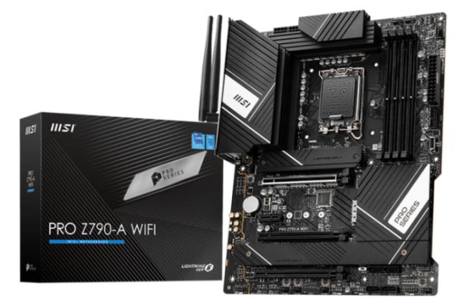 

Материнская плата ATX MSI PRO Z790-A WIFI (LGA1700, Z790, 4*DDR5 (7200), 6*SATA 6G RAID, 4*M.2, 4*PC, PRO Z790-A WIFI