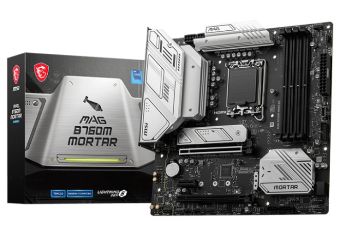 

Материнская плата mATX MSI MAG B760M MORTAR (LGA1700, B760, 4*DDR5, 4*SATA 6G RAID, 2*M.2, 3*PCIE, 7.1CH, 2.5Glan, 4*USB 2.0, 2*USB 3.2, USB Type-C, H, MAG B760M MORTAR