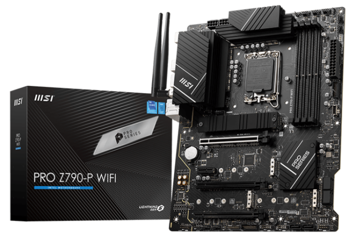 Материнская плата ATX MSI PRO Z790-P WIFI (LGA1700, Z790, 4*DDR5 (7000), 6*SATA 6G RAID, 4*M.2, 4*PCIE, 2.5Glan, WiFi, BT, HDMI, DP, USB Type-C, 3*USB