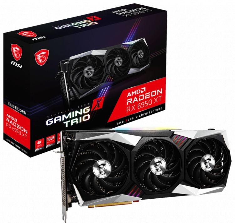 

Видеокарта PCI-E MSI Radeon RX 6950 XT (RX 6950 XT GAMING X TRIO 16G) 16GB GDDR6 256bit 7nm 1925/18000MHz HDMI/3*DP RTL, Radeon RX 6950 XT (RX 6950 XT GAMING X TRIO 16G)