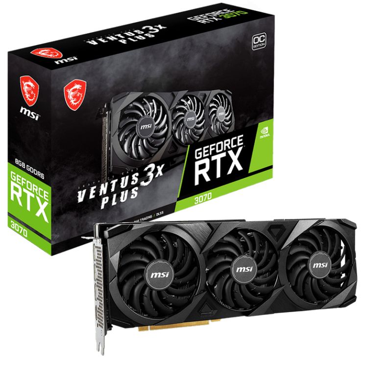 

Видеокарта PCI-E MSI RTX 3070 VENTUS 3X PLUS OC LHR 8GB GDDR6 256bit 8nm 1755/14000MHz HDMI/3*DP Ret, RTX 3070 VENTUS 3X PLUS OC LHR