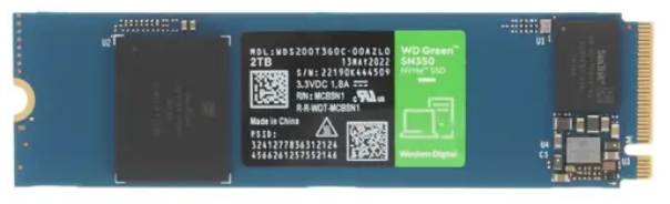 Накопитель SSD M.2 2280 Western Digital WDS200T3G0C WD Green SN350 2TB PCIe NVMe 3.0 x4 QLC 3200/3000MB/s IOPS 500K/450K MTBF 1M 100 TBW