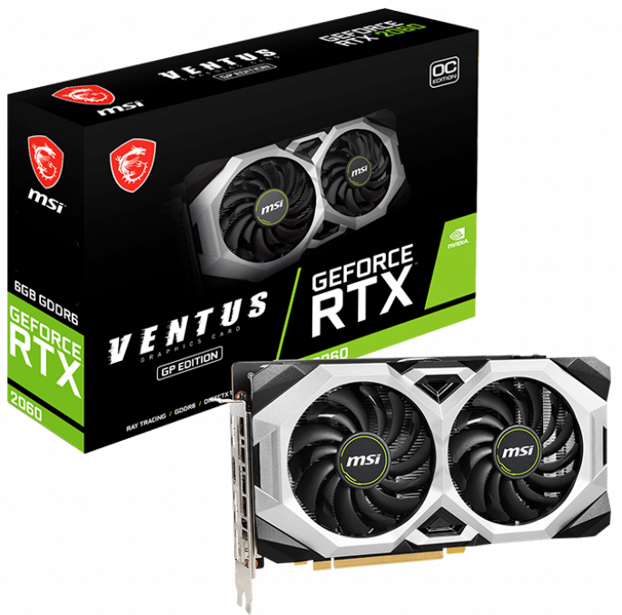 Видеокарта PCI-E MSI GeForce RTX 2060 (RTX 2060 VENTUS GP OC) 6GB GDDR6 192bit 12nm 1470/14000MHz HDMI/3*DP RTL