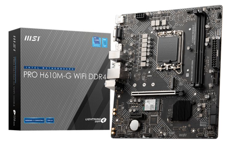 

Материнская плата mATX MSI PRO H610M-G WIFI DDR4 (LGA1700, H610, 2*DDR4 (3200), 4*SATA 6G, M.2, 2*PCIE, Glan, WiFi, BT, HDMI, VGA, DP, 2*USB 3.2, 4*US, PRO H610M-G WIFI DDR4